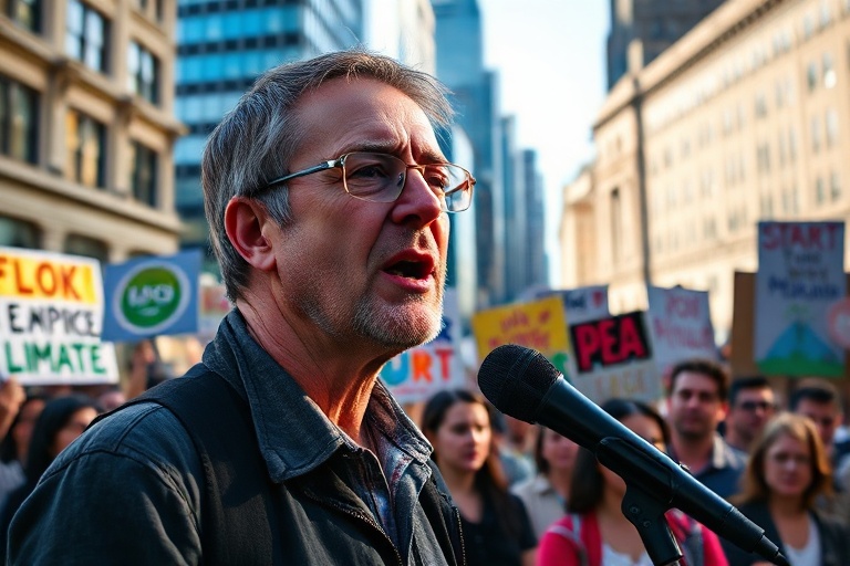 A professional headshot of Andrew Lewin speaking into a podcast microphone, with an ocean background and a subtle graphic of