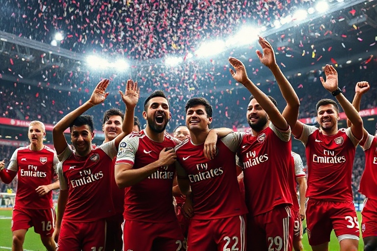 A packed Etihad Stadium under floodlights, with fans in sky blue scarves holding up mobile phones to capture the moment. The