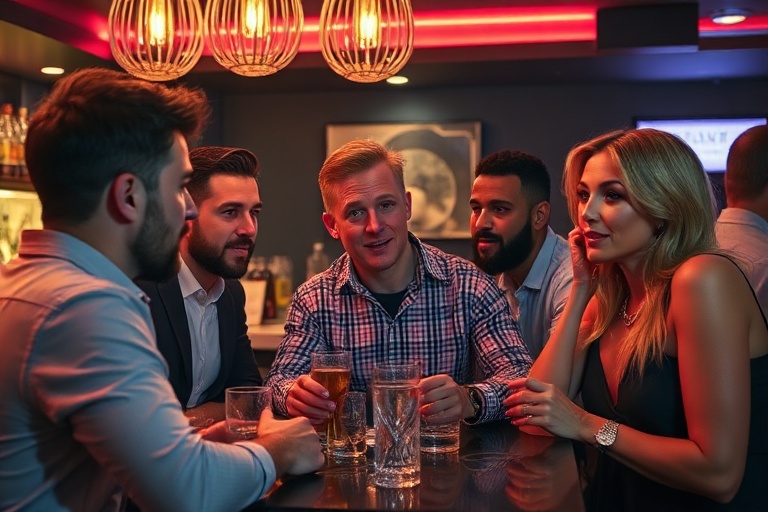 A split-screen image of James Haskell in casual and formal attire, surrounded by blurred dating show contestants and a London