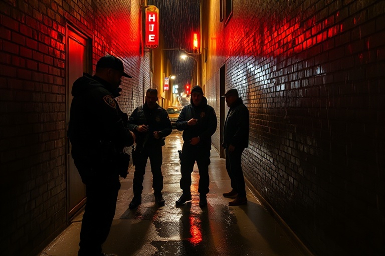 A dramatic scene of Taylor Kinney in full firefighter gear, standing in the doorway of Firehouse 51, with the Chicago skyline