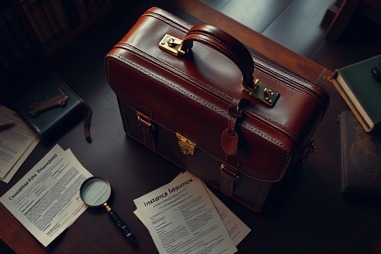 A professional office environment with a digital overlay showing insurance policy documents, cybersecurity icons, and a globe