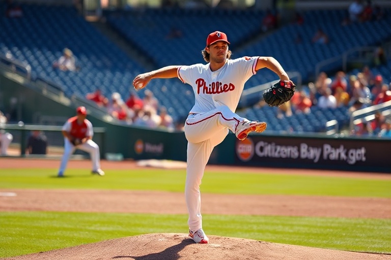 A dynamic action shot of Sandy Leon crouched behind home plate during a game, wearing a red Boston Red Sox uniform, with a bl