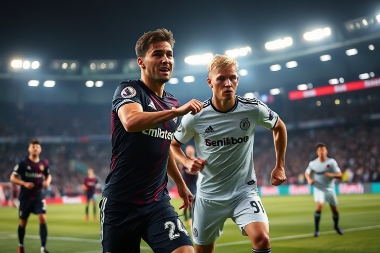 A dynamic action shot of Levi Colwill in a Chelsea kit, mid-defensive action during a Premier League match, with a blurred st