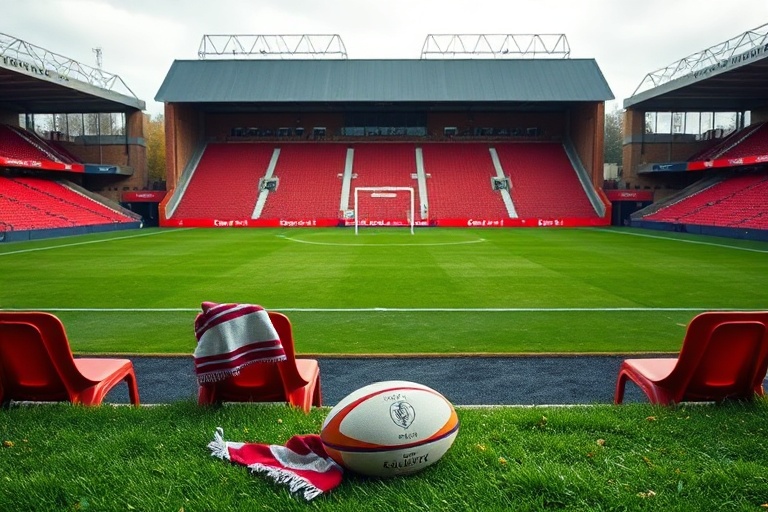 A panoramic view of Cardiff Arms Park during a rugby match, showcasing the historic terraces, the Millennium Stadium in the b
