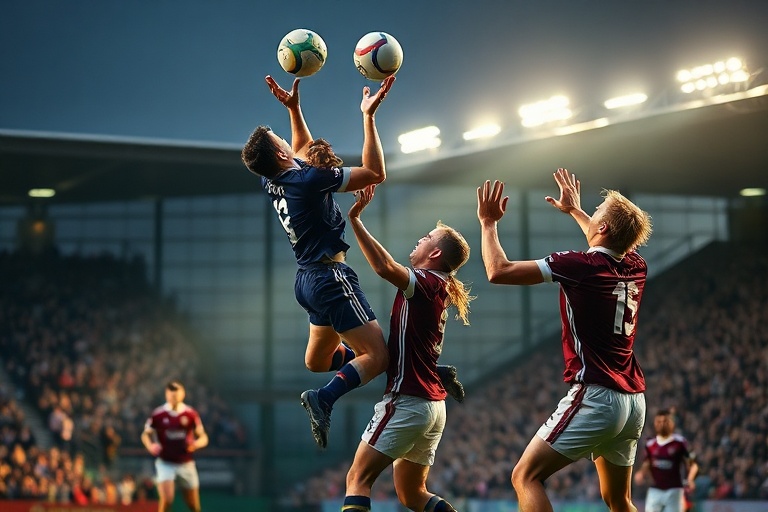 A dynamic action shot of Tyrell Malacia in a Manchester United kit, running with the ball during a Premier League match at Ol