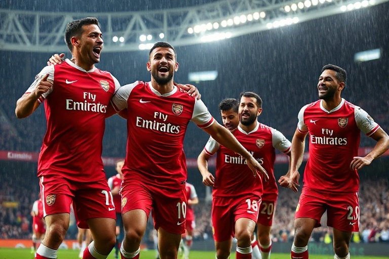 A dynamic match scene at the Emirates Stadium during Arsenal vs Burnley, featuring players like Declan Rice and Jay Rodriguez