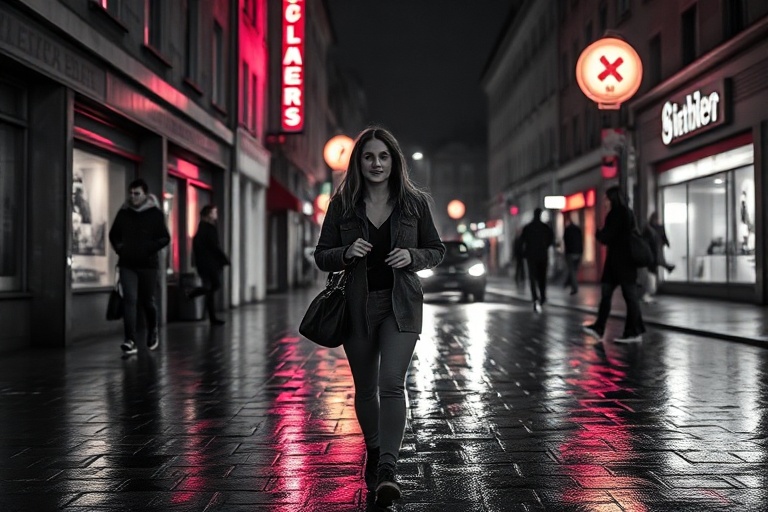A moody, cinematic shot of Maggie and Negan standing back-to-back in the ruins of Times Square, surrounded by walkers and cru