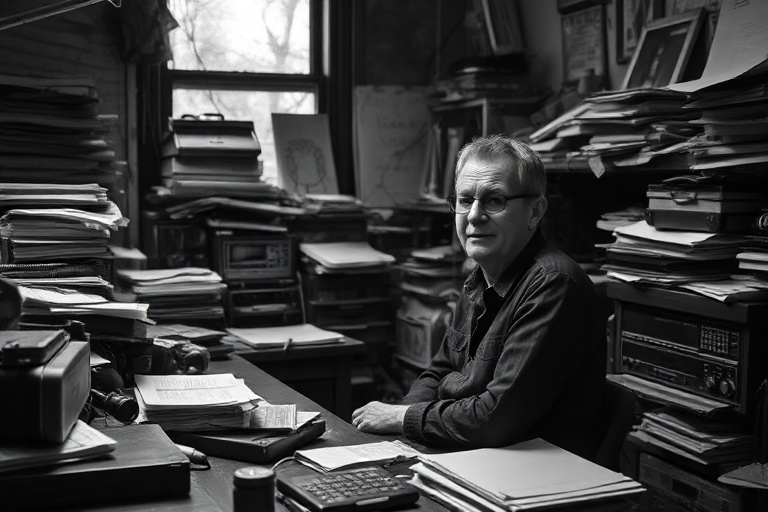 A split-image portrait of Sean Sweeney: on the left, he’s mid-action shaping a surfboard in a sunlit workshop, surrounded by