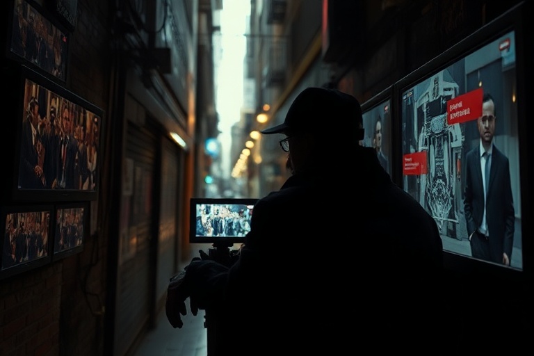 A split-screen image: on the left, a diverse group of people in an urban setting looking at a smartphone displaying a survey