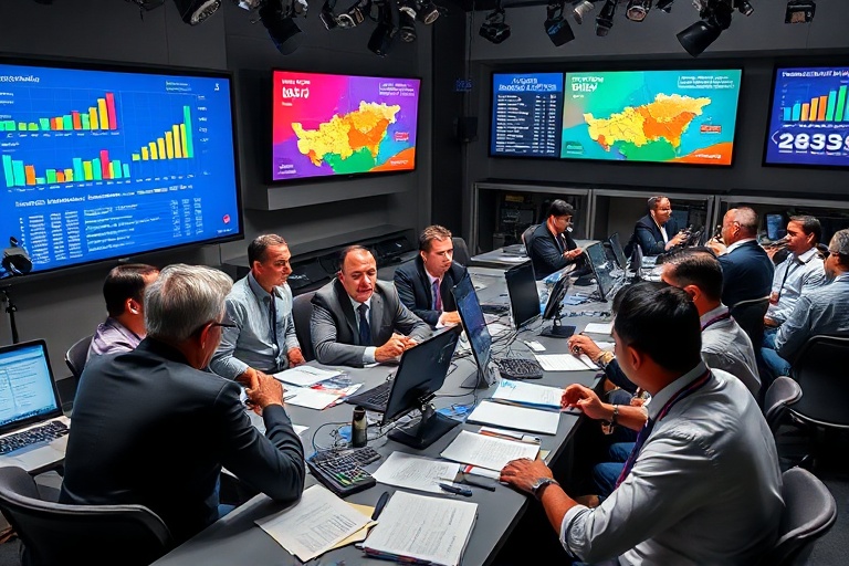 A split-screen image: on the left, a diverse group of people in an urban setting looking at a smartphone displaying a survey