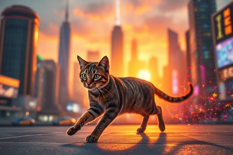 A nostalgic digital illustration of Nyan Brown, the brown cat meme, floating against a soft gradient background with a subtle