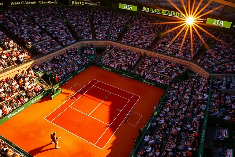 A vibrant stadium filled with fans, showcasing a World Cup group stage match with players in action. The scene captures the i