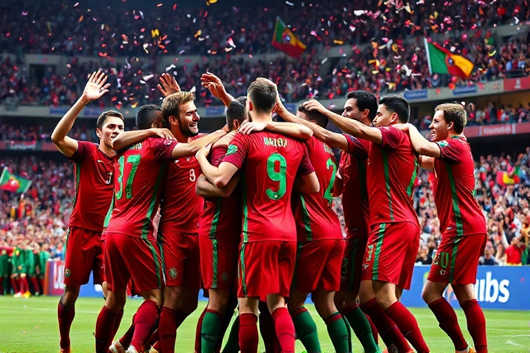 A vibrant collage of football fans from different nations celebrating together in a stadium, showcasing flags, team colors, a