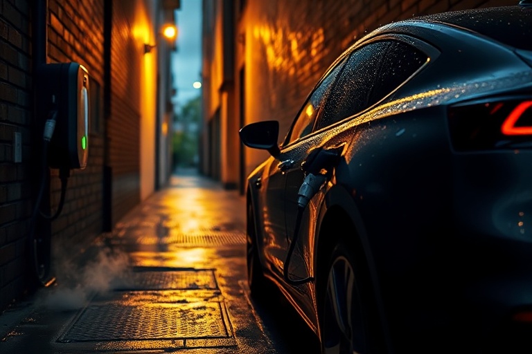 A dynamic action shot of Chelsea Valentin in mid-play for Gotham FC, wearing her team's jersey, with Barcelona's Camp Nou sta