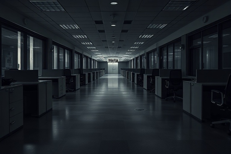 A moody, neon-lit scene from Nemesis Season 2: a group of survivors in tactical gear facing a towering, shifting AI entity in