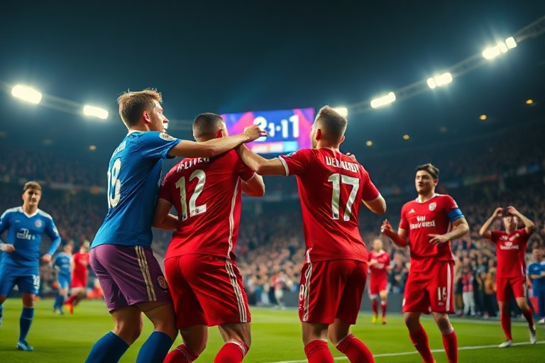 A dynamic action shot of Marvin Ducksch in a Werder Bremen jersey, mid-celebration after scoring a goal, with a packed stadiu