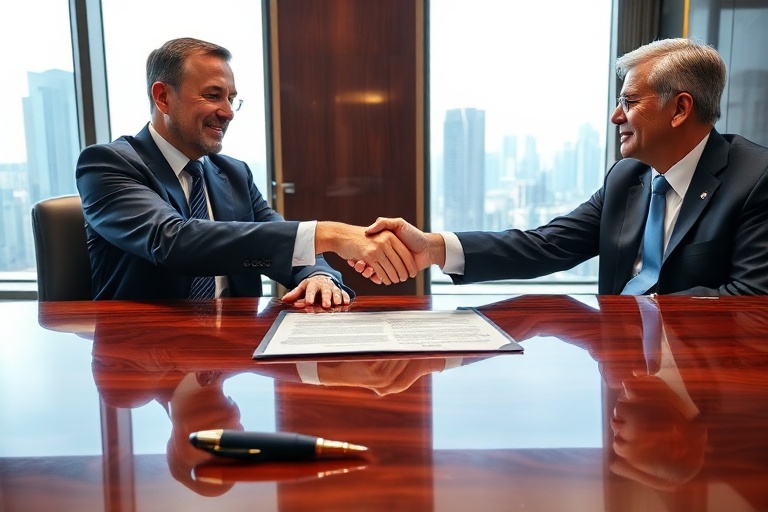 A professional portrait of Chris Hohn in a modern office setting, dressed in business attire, with a cityscape visible throug