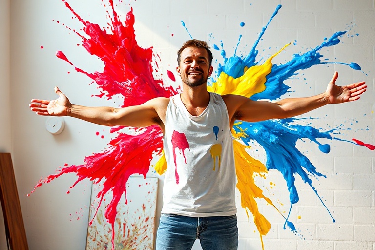 A vibrant studio portrait of Karan Kundra in a casual yet stylish outfit, standing against a neutral backdrop with soft light