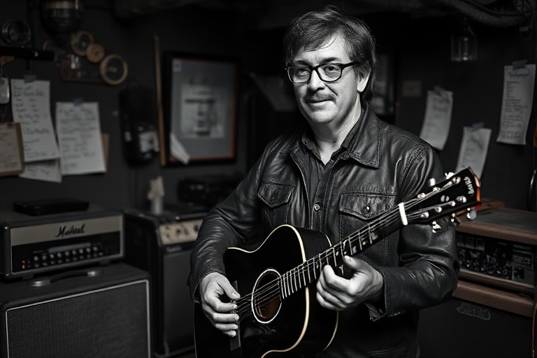 A professional portrait of Sean Sweeney in a modern office setting, wearing a casual blazer and glasses, with a city skyline