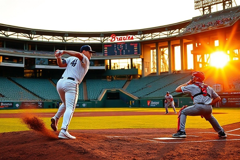 A panoramic view of Truist Park during a night game, with the scoreboard displaying the Braves' standings. The stadium is ill