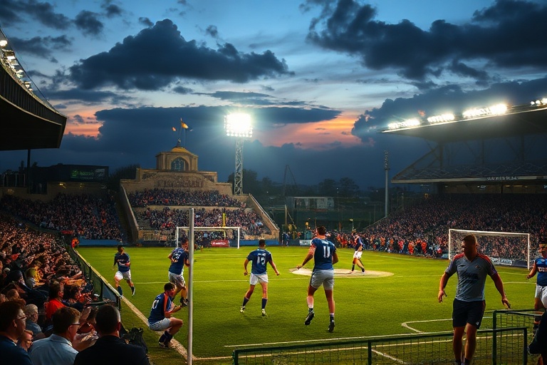 A dynamic shot of elite sprinters racing on a vibrant track at sunset, with digital overlays showing performance metrics and