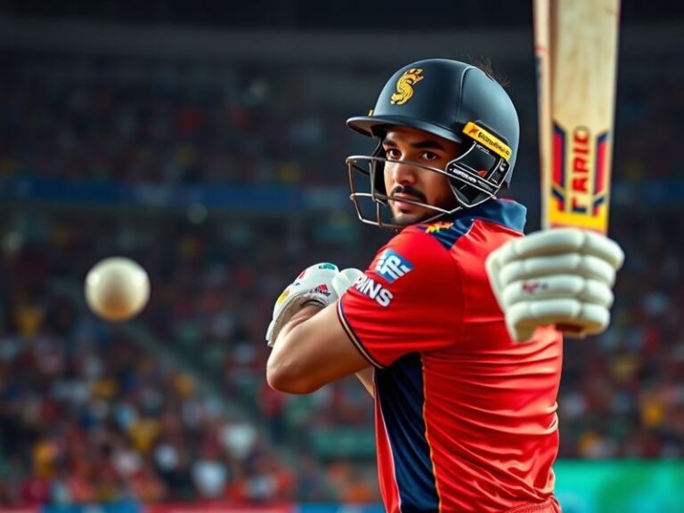 A dynamic action shot of Riyan Parag in an India jersey, mid-shot playing a cover drive during a domestic match, with a focus