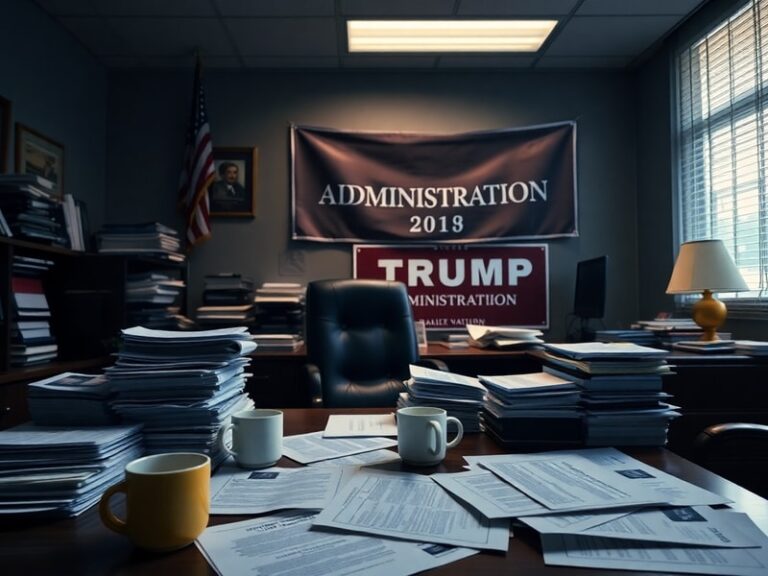 A split-image visual: on one side, a government building with an American flag, symbolizing federal oversight; on the other,