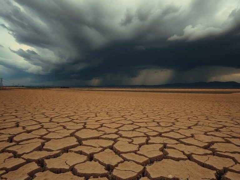 A split-image visual showing on one side a BBC journalist reporting from a drought-stricken field in Africa, with dry, cracke