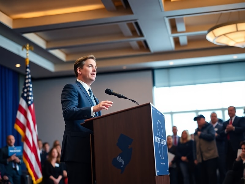 A campaign rally for Justin Murphy in New Jersey’s 3rd Congressional District, featuring supporters holding signs and an Amer