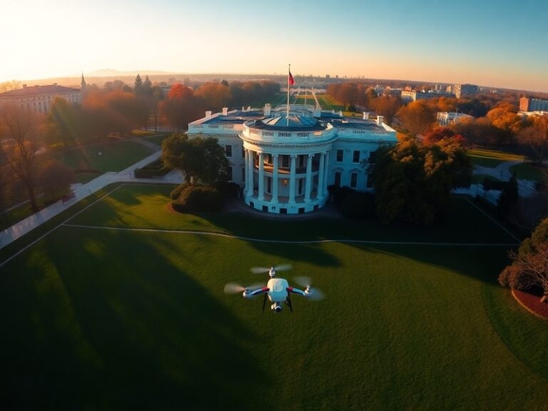 A wide-angle view of the White House South Lawn during an event, showing the South Portico, colonnade, and a crowd gathered f