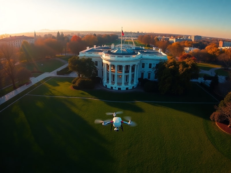 A wide-angle view of the White House South Lawn during an event, showing the South Portico, colonnade, and a crowd gathered f