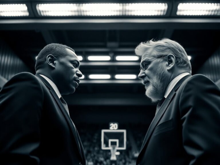 A split-screen image: on the left, Charles Oakley in a Knicks jersey during his playing days, looking determined; on the righ