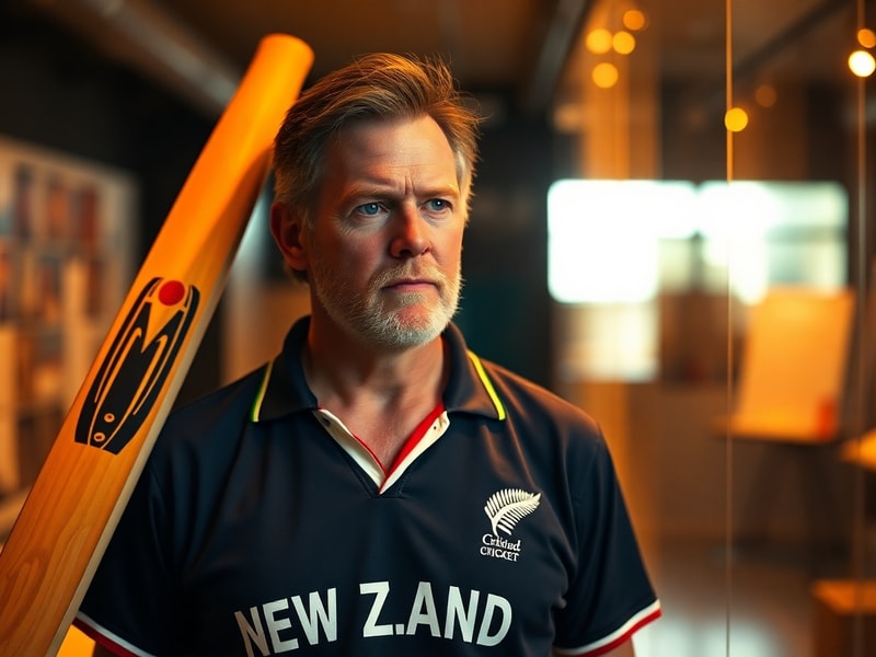 A classic photograph of Martin Crowe in his prime, wearing the New Zealand cricket jersey, mid-action while playing a cover d