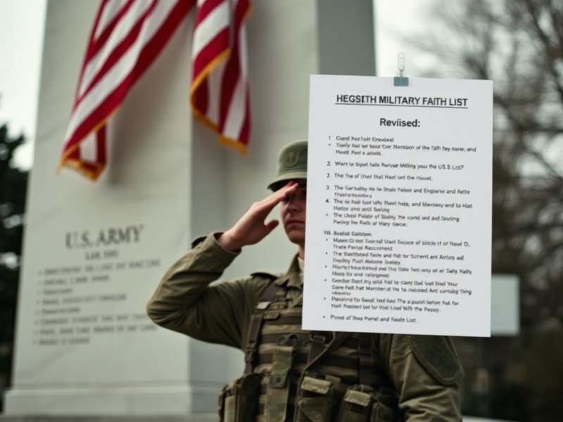 A diverse group of military personnel in uniform, some wearing religious attire like hijabs and turbans, gathered in a respec