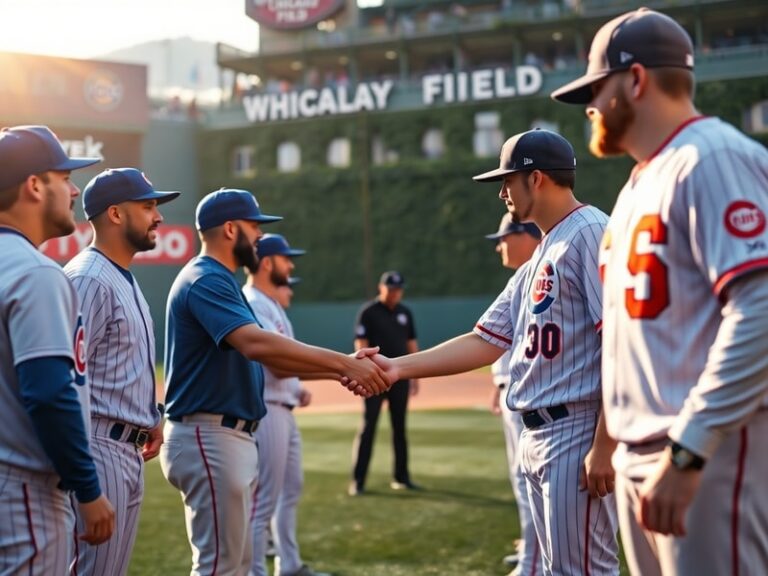 A split-screen image featuring the San Francisco Giants' logo on one side and the Chicago Cubs' logo on the other, with a bas