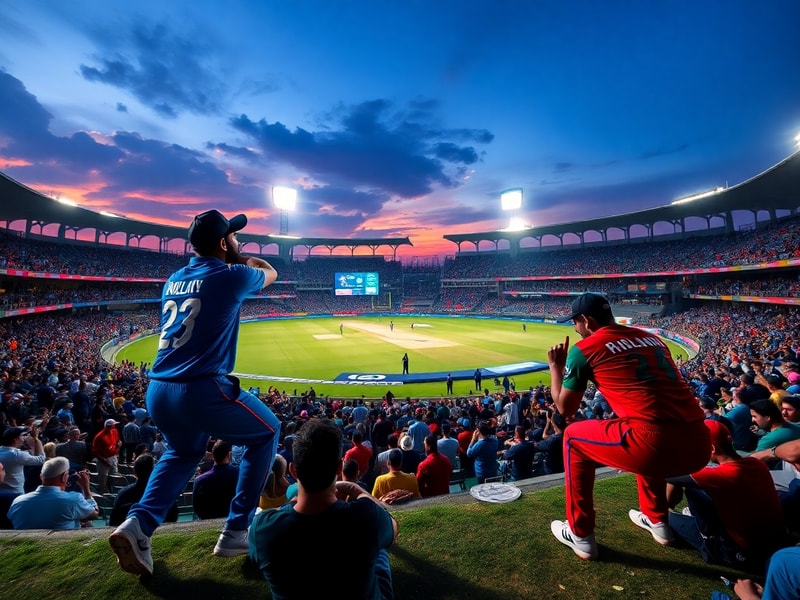 A split-image visual: On one side, an Indian cricketer in blue jersey celebrating a wicket; on the other, an Afghan bowler in