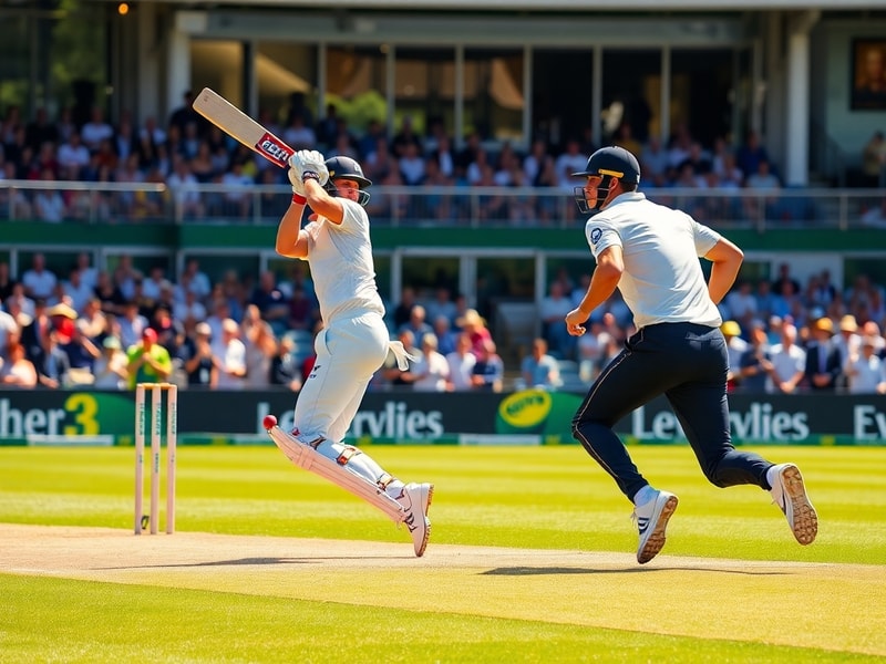 A split-image showing England and New Zealand players in action—left side featuring England’s aggressive batting lineup under