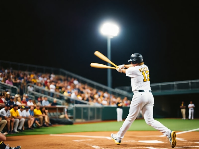 A dynamic action shot of a West Virginia baseball player in mid-pitch at Monongalia County Ballpark, with the Mountaineer log
