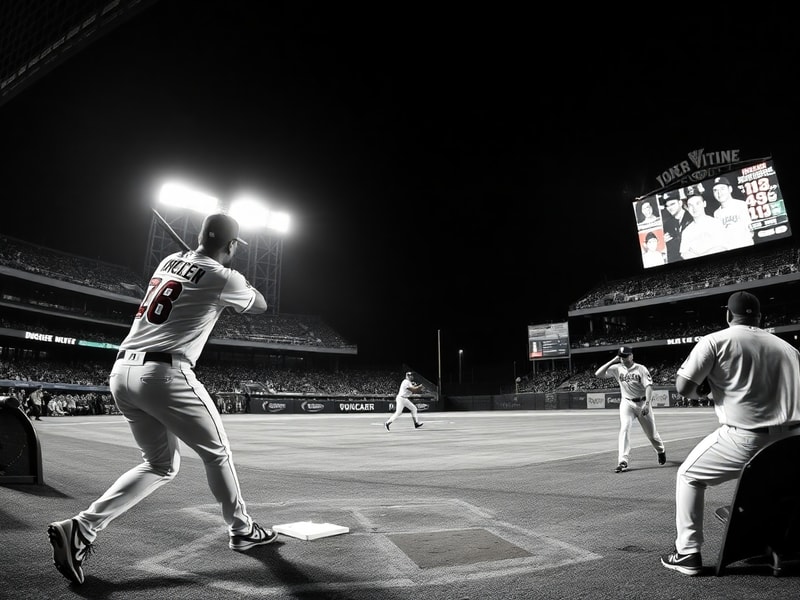 A split-image visual: the left side shows Mike Trout of the Angels mid-swing at Angel Stadium, while the right side shows Cla