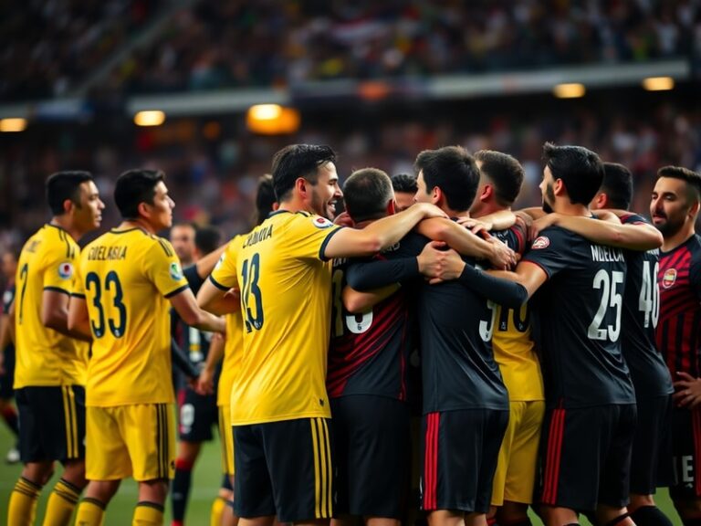 A wide-angle shot of the Colombia vs Jordan match in Amman, showing players in mid-action during a tense moment, with the Jor