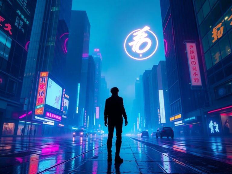 A stylized promotional image featuring the Phantom Thieves from Persona 5, with neon lights and a futuristic cityscape in the