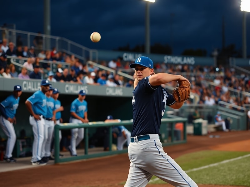 A photo of UNC baseball players celebrating a run at Boshamer Stadium, with the team's navy and light blue uniforms prominent