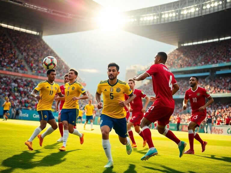 A split-image showing the vibrant Colombian football stadium filled with fans and the ancient Roman amphitheater in Amman, Jo