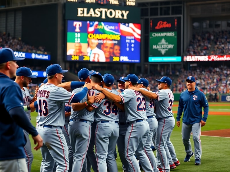 A split-screen image showing a Texas Rangers player hitting a home run at Globe Life Field on the left, and a Texas Longhorns
