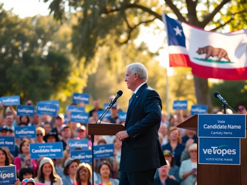 A split-image illustration showing a diverse group of four prominent California gubernatorial candidates (Eleni Kounalakis, R