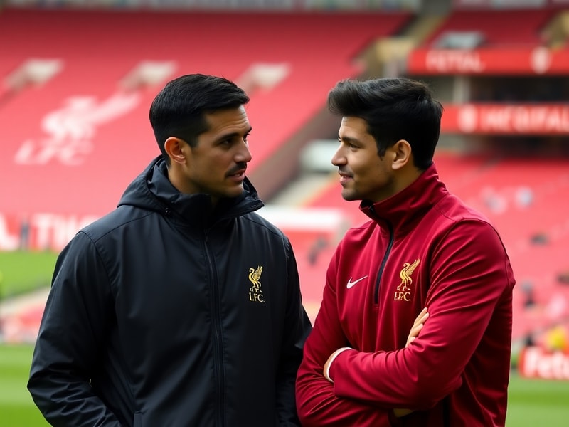 A split-image visual showing Andoni Iraola in a tactical discussion on the touchline at Anfield on one side, and Athletic Bil
