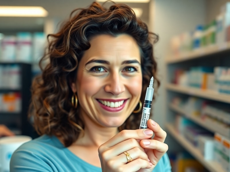 A split-image scene: on the left, Mayim Bialik in a casual setting, smiling and holding a small health tracker; on the right,