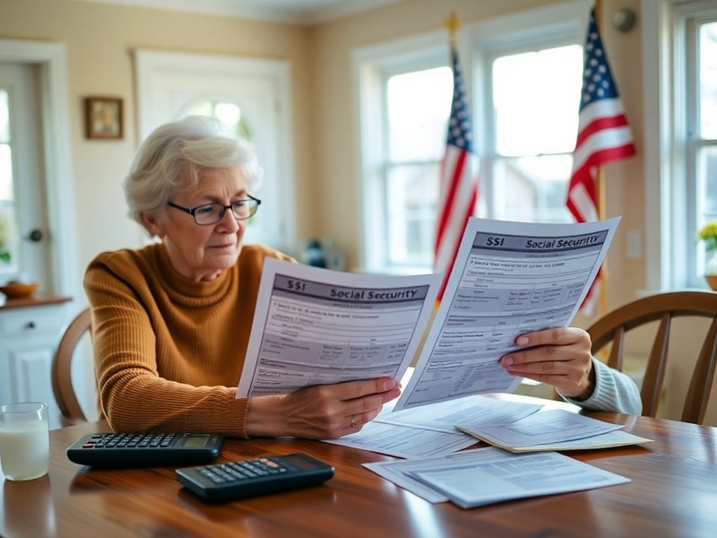 A split-image showing an elderly couple reviewing paperwork on one side and a person working on a laptop with financial docum