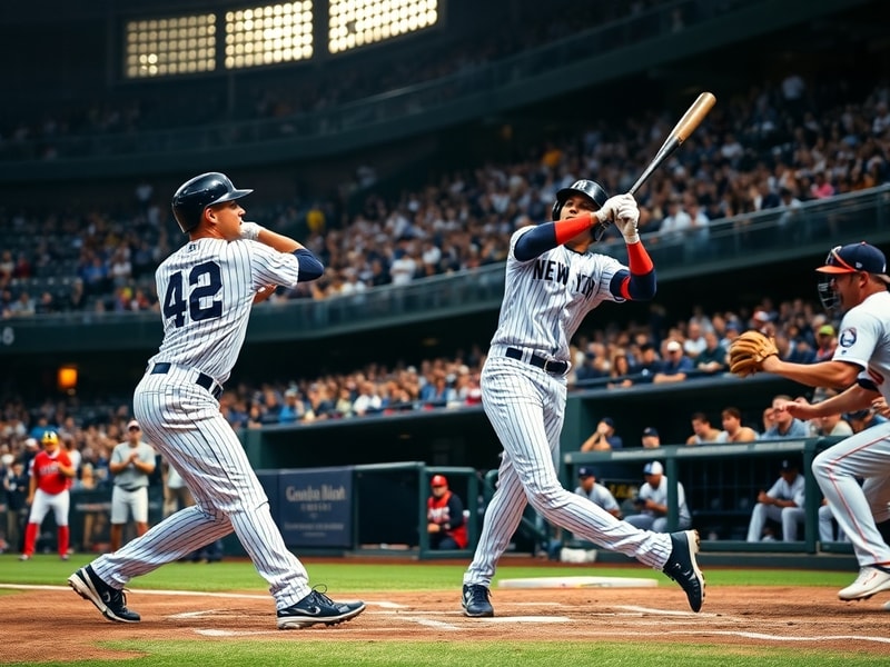 A high-energy baseball game between the Yankees and Guardians at Yankee Stadium, featuring Gerrit Cole pitching for New York