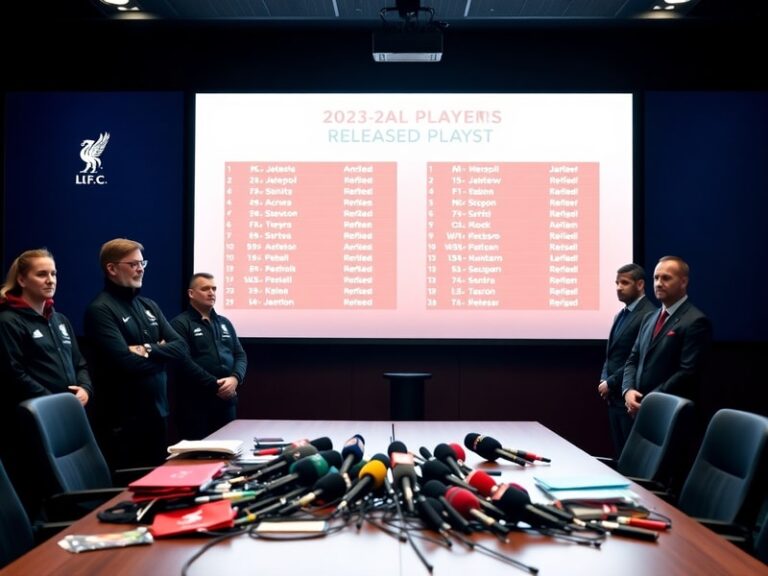 A collage-style image showing Liverpool FC's Anfield stadium with silhouettes of departing players in various global football